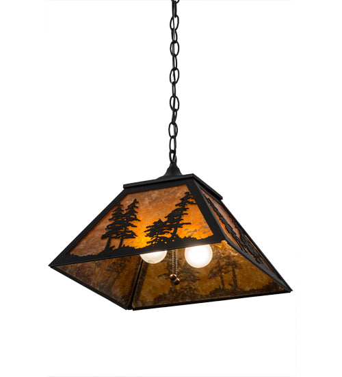 Meyda Lighting Tall Pines 22" 2-Light Textured Black Pendant Light With Amber Mica Shade Glass