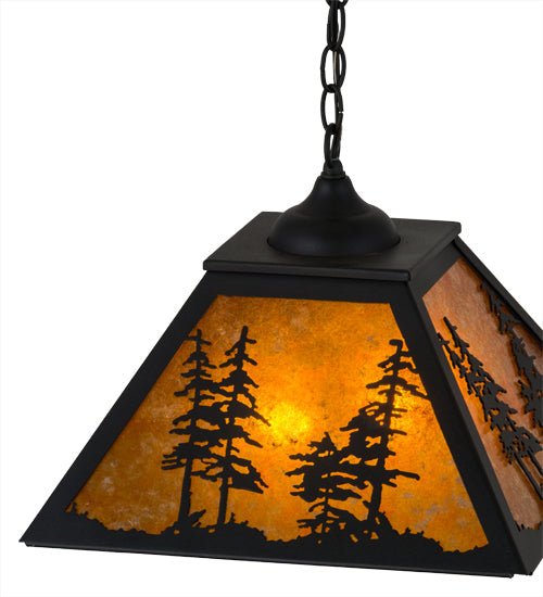 Meyda Lighting Tall Pines 22" 2-Light Textured Black Pendant Light With Amber Mica Shade Glass