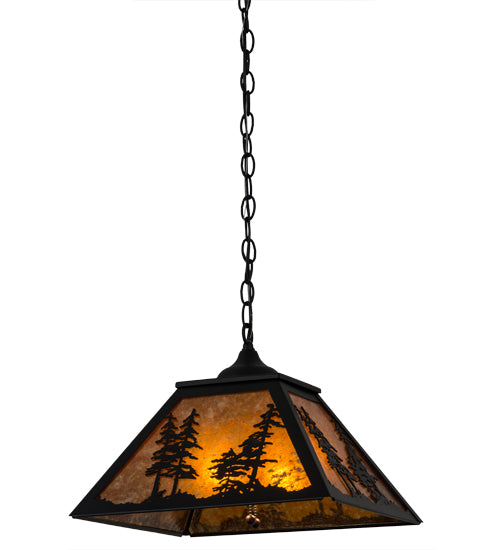 Meyda Lighting Tall Pines 22" 2-Light Textured Black Pendant Light With Amber Mica Shade Glass