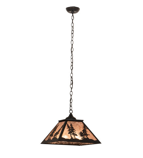 Meyda Lighting Tall Pines 22" 2-Light Textured Black Pendant Light With Silver Mica Shade Glass