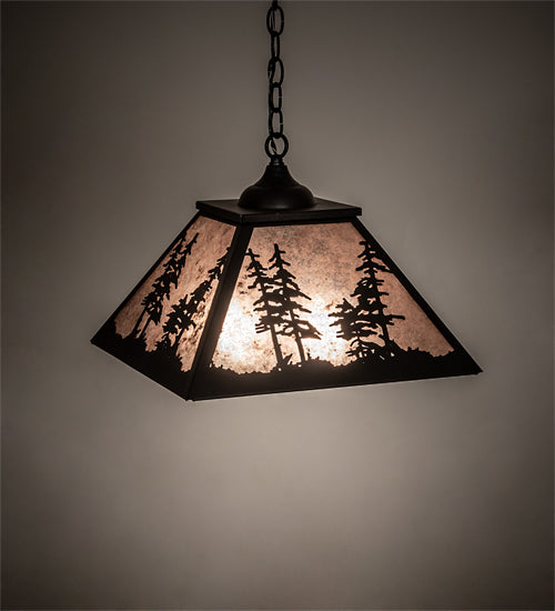 Meyda Lighting Tall Pines 22" 2-Light Textured Black Pendant Light With Silver Mica Shade Glass