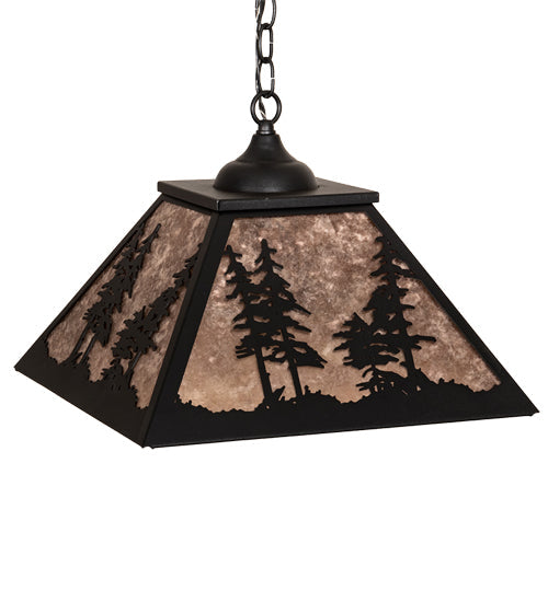 Meyda Lighting Tall Pines 22" 2-Light Textured Black Pendant Light With Silver Mica Shade Glass