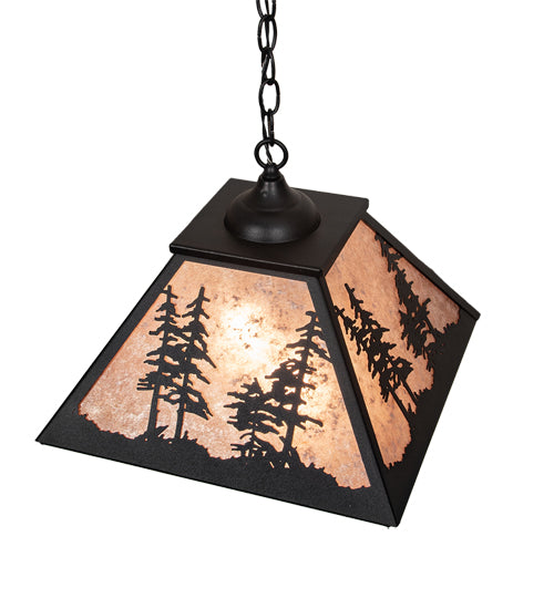 Meyda Lighting Tall Pines 22" 2-Light Textured Black Pendant Light With Silver Mica Shade Glass