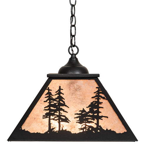 Meyda Lighting Tall Pines 22" 2-Light Textured Black Pendant Light With Silver Mica Shade Glass