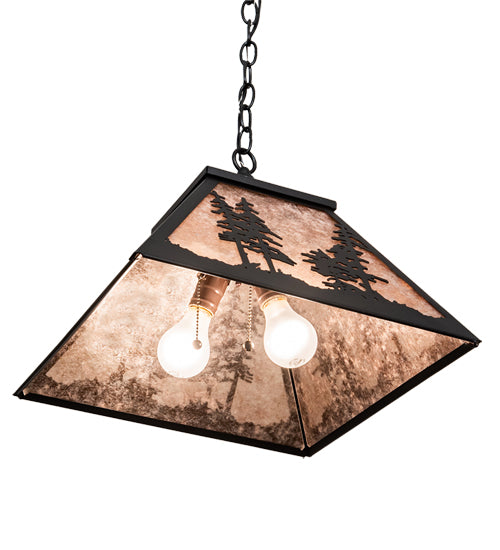 Meyda Lighting Tall Pines 22" 2-Light Textured Black Pendant Light With Silver Mica Shade Glass