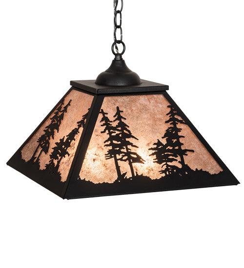Meyda Lighting Tall Pines 22" 2-Light Textured Black Pendant Light With Silver Mica Shade Glass