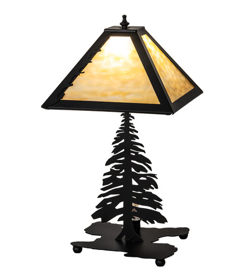 Meyda Lighting Tall Pines 22" 2-Light Textured Black Table Lamp With Beige Art Shade Glass