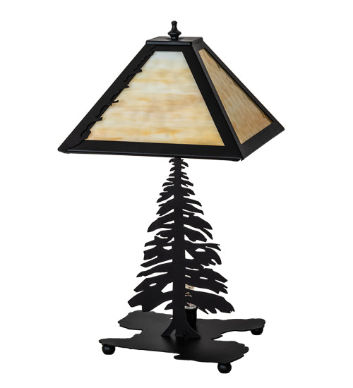 Meyda Lighting Tall Pines 22" 2-Light Textured Black Table Lamp With Beige Art Shade Glass