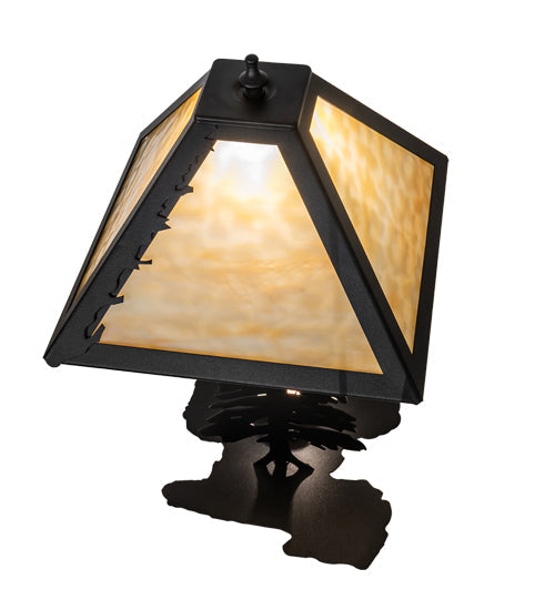 Meyda Lighting Tall Pines 22" 2-Light Textured Black Table Lamp With Beige Art Shade Glass