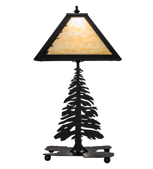Meyda Lighting Tall Pines 22" 2-Light Textured Black Table Lamp With Beige Art Shade Glass
