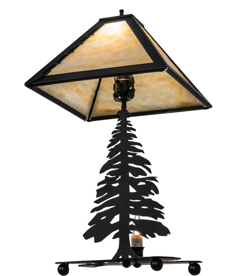 Meyda Lighting Tall Pines 22" 2-Light Textured Black Table Lamp With Beige Art Shade Glass