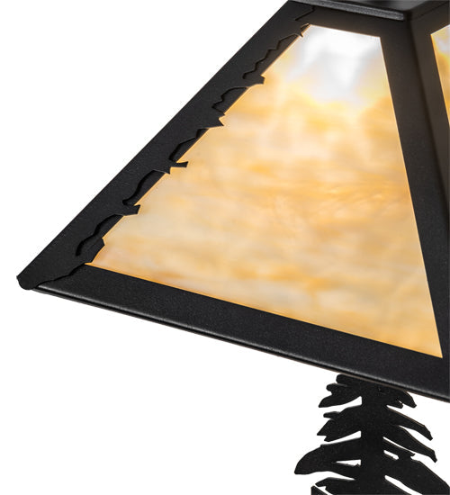 Meyda Lighting Tall Pines 22" 2-Light Textured Black Table Lamp With Beige Art Shade Glass