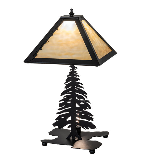 Meyda Lighting Tall Pines 22" 2-Light Textured Black Table Lamp With Beige Art Shade Glass