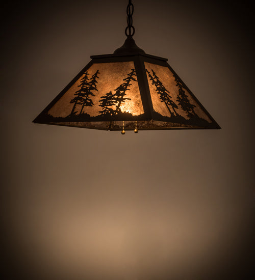 Meyda Lighting Tall Pines 22" 2-Light Timeless Bronze Pendant Light With Silver Mica Shade Glass