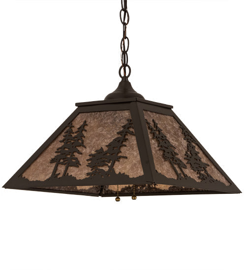 Meyda Lighting Tall Pines 22" 2-Light Timeless Bronze Pendant Light With Silver Mica Shade Glass