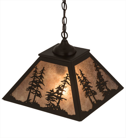 Meyda Lighting Tall Pines 22" 2-Light Timeless Bronze Pendant Light With Silver Mica Shade Glass