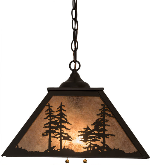 Meyda Lighting Tall Pines 22" 2-Light Timeless Bronze Pendant Light With Silver Mica Shade Glass