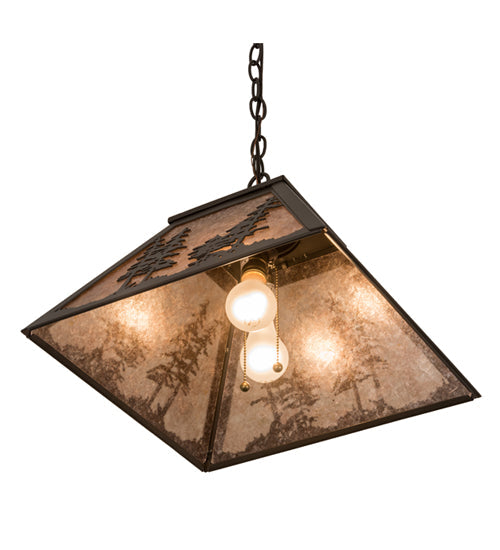 Meyda Lighting Tall Pines 22" 2-Light Timeless Bronze Pendant Light With Silver Mica Shade Glass