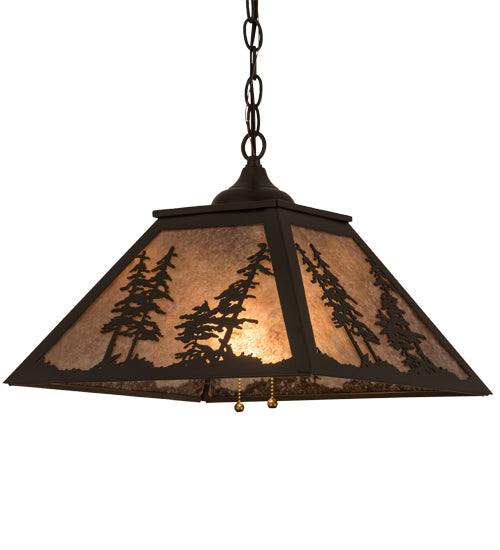 Meyda Lighting Tall Pines 22" 2-Light Timeless Bronze Pendant Light With Silver Mica Shade Glass