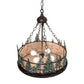 Meyda Lighting Tall Pines 22" 4-Light Mahogany Bronze & Green Trees Inverted Pendant Light With Silver Mica Shade Glass