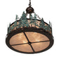 Meyda Lighting Tall Pines 22" 4-Light Mahogany Bronze & Green Trees Inverted Pendant Light With Silver Mica Shade Glass