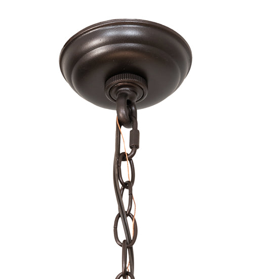 Meyda Lighting Tall Pines 22" 4-Light Mahogany Bronze & Green Trees Inverted Pendant Light With Silver Mica Shade Glass