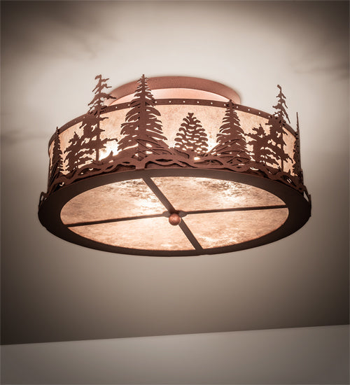 Meyda Lighting Tall Pines 22" 4-Light Rust Flush Mount Light With Silver Mica Shade Glass