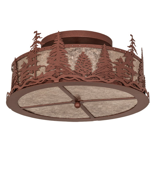 Meyda Lighting Tall Pines 22" 4-Light Rust Flush Mount Light With Silver Mica Shade Glass