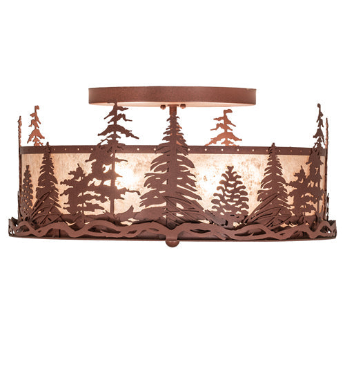 Meyda Lighting Tall Pines 22" 4-Light Rust Flush Mount Light With Silver Mica Shade Glass