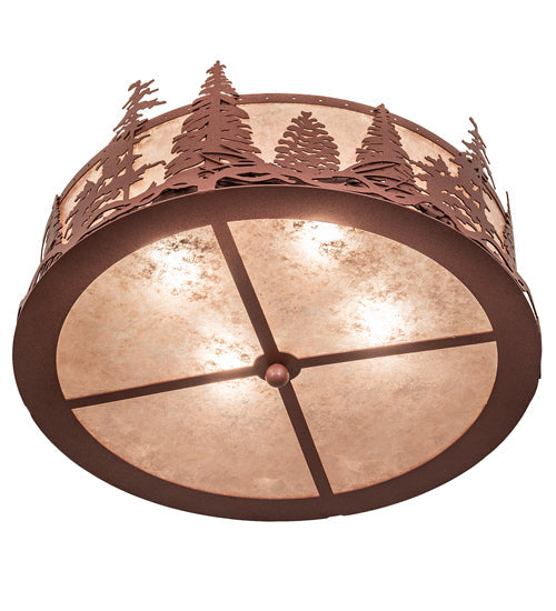 Meyda Lighting Tall Pines 22" 4-Light Rust Flush Mount Light With Silver Mica Shade Glass