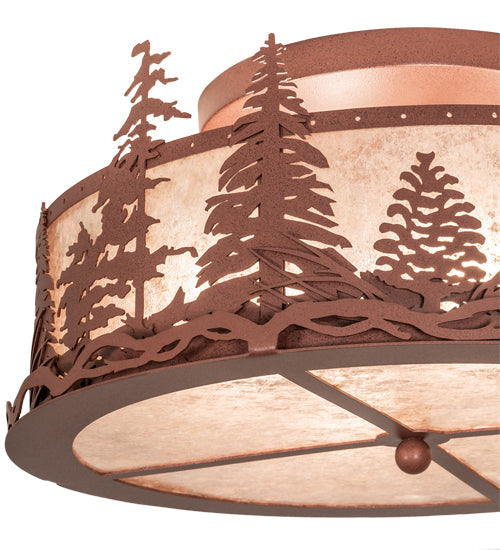 Meyda Lighting Tall Pines 22" 4-Light Rust Flush Mount Light With Silver Mica Shade Glass