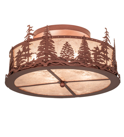 Meyda Lighting Tall Pines 22" 4-Light Rust Flush Mount Light With Silver Mica Shade Glass