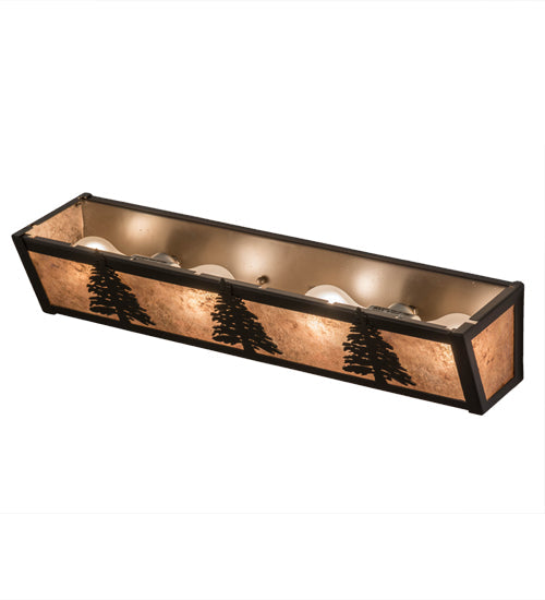 Meyda Lighting Tall Pines 22" 4-Light Timeless Bronze Vanity Light With Silver Mica Shade Glass