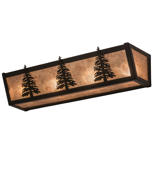 Meyda Lighting Tall Pines 22" 4-Light Timeless Bronze Vanity Light With Silver Mica Shade Glass