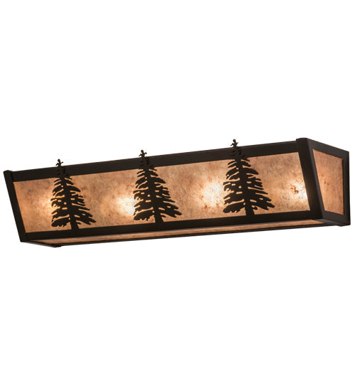 Meyda Lighting Tall Pines 22" 4-Light Timeless Bronze Vanity Light With Silver Mica Shade Glass