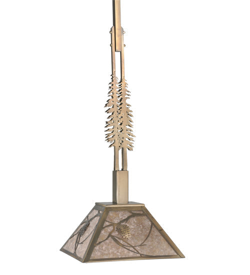 Meyda Lighting Tall Pines 22" Antique Copper Mountain Pine Pendant Light With Silver Mica Shade