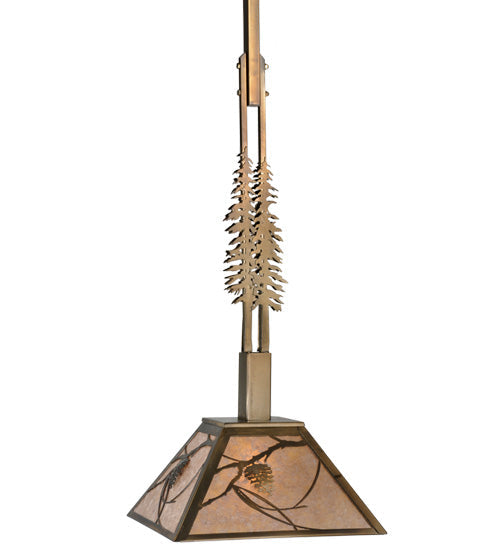 Meyda Lighting Tall Pines 22" Antique Copper Mountain Pine Pendant Light With Silver Mica Shade