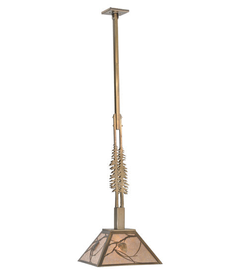 Meyda Lighting Tall Pines 22" Antique Copper Mountain Pine Pendant Light With Silver Mica Shade
