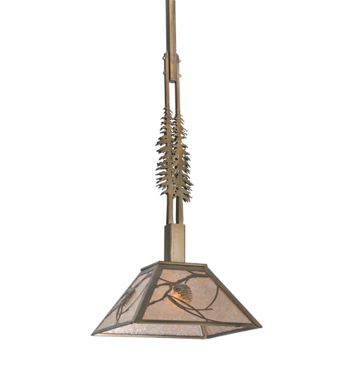 Meyda Lighting Tall Pines 22" Antique Copper Mountain Pine Pendant Light With Silver Mica Shade