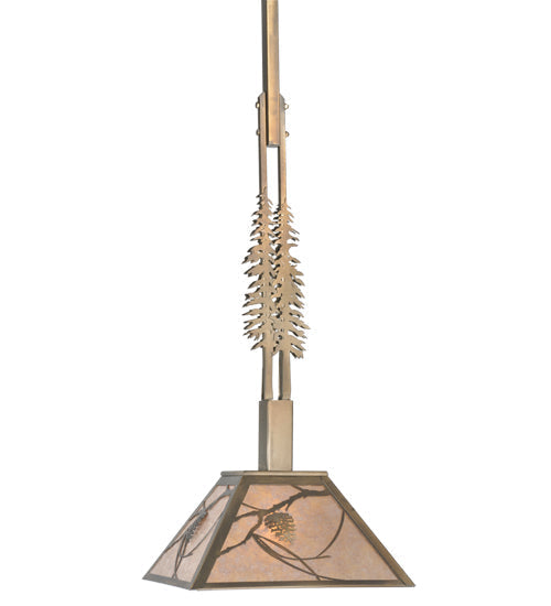 Meyda Lighting Tall Pines 22" Antique Copper Mountain Pine Pendant Light With Silver Mica Shade