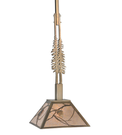 Meyda Lighting Tall Pines 22" Antique Copper Mountain Pine Pendant Light With Silver Mica Shade