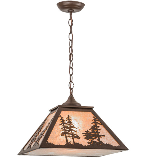 Meyda Lighting Tall Pines 22" Cafe Noir Pendant Light With Silver Mica Shade Glass