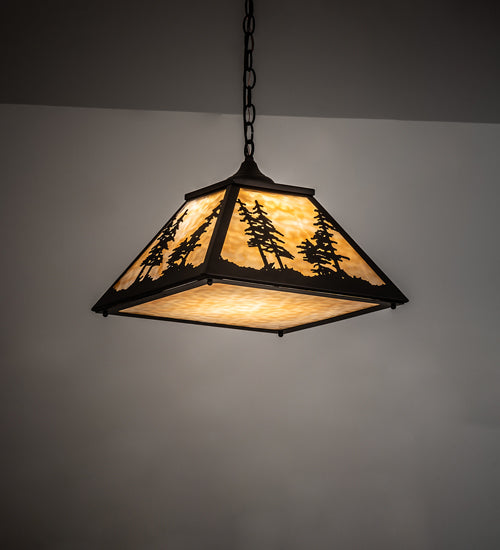 Meyda Lighting Tall Pines 22" Oil Rubbed Bronze Pendant Light With Beige Shade Glass