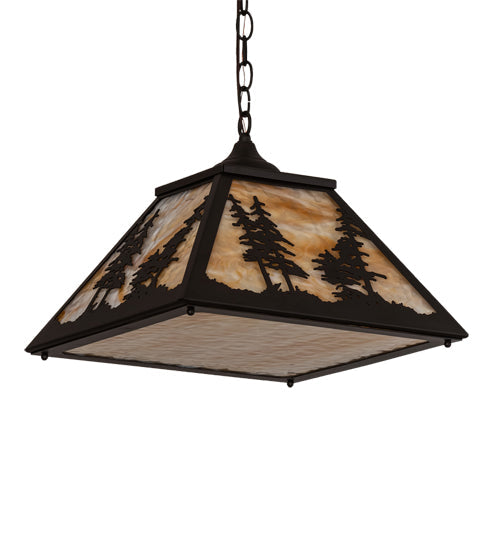 Meyda Lighting Tall Pines 22" Oil Rubbed Bronze Pendant Light With Beige Shade Glass