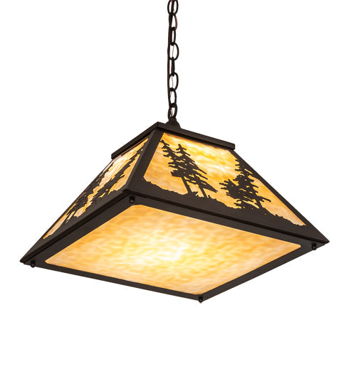 Meyda Lighting Tall Pines 22" Oil Rubbed Bronze Pendant Light With Beige Shade Glass