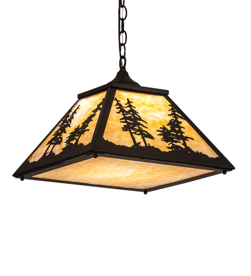 Meyda Lighting Tall Pines 22" Oil Rubbed Bronze Pendant Light With Beige Shade Glass