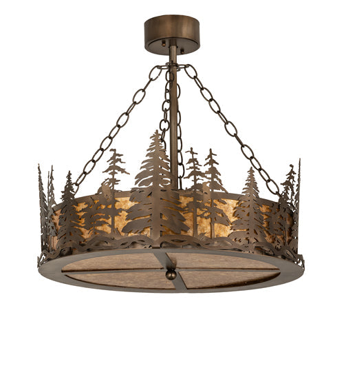 Meyda Lighting Tall Pines 23" 4-Light Antique Copper Inverted Pendant Light With Amber Mica Shade Glass