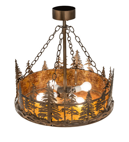Meyda Lighting Tall Pines 23" 4-Light Antique Copper Inverted Pendant Light With Amber Mica Shade Glass