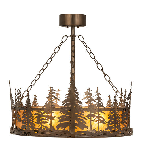 Meyda Lighting Tall Pines 23" 4-Light Antique Copper Inverted Pendant Light With Amber Mica Shade Glass