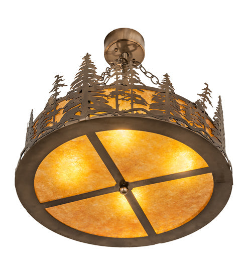 Meyda Lighting Tall Pines 23" 4-Light Antique Copper Inverted Pendant Light With Amber Mica Shade Glass